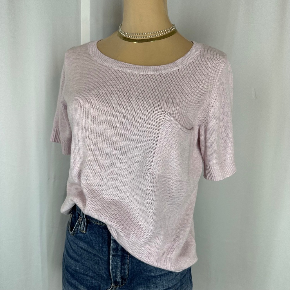 GAP Pink Lightweight Knit Short Sleeve Pocket Sweater Top Size S - Picture 2 of 9
